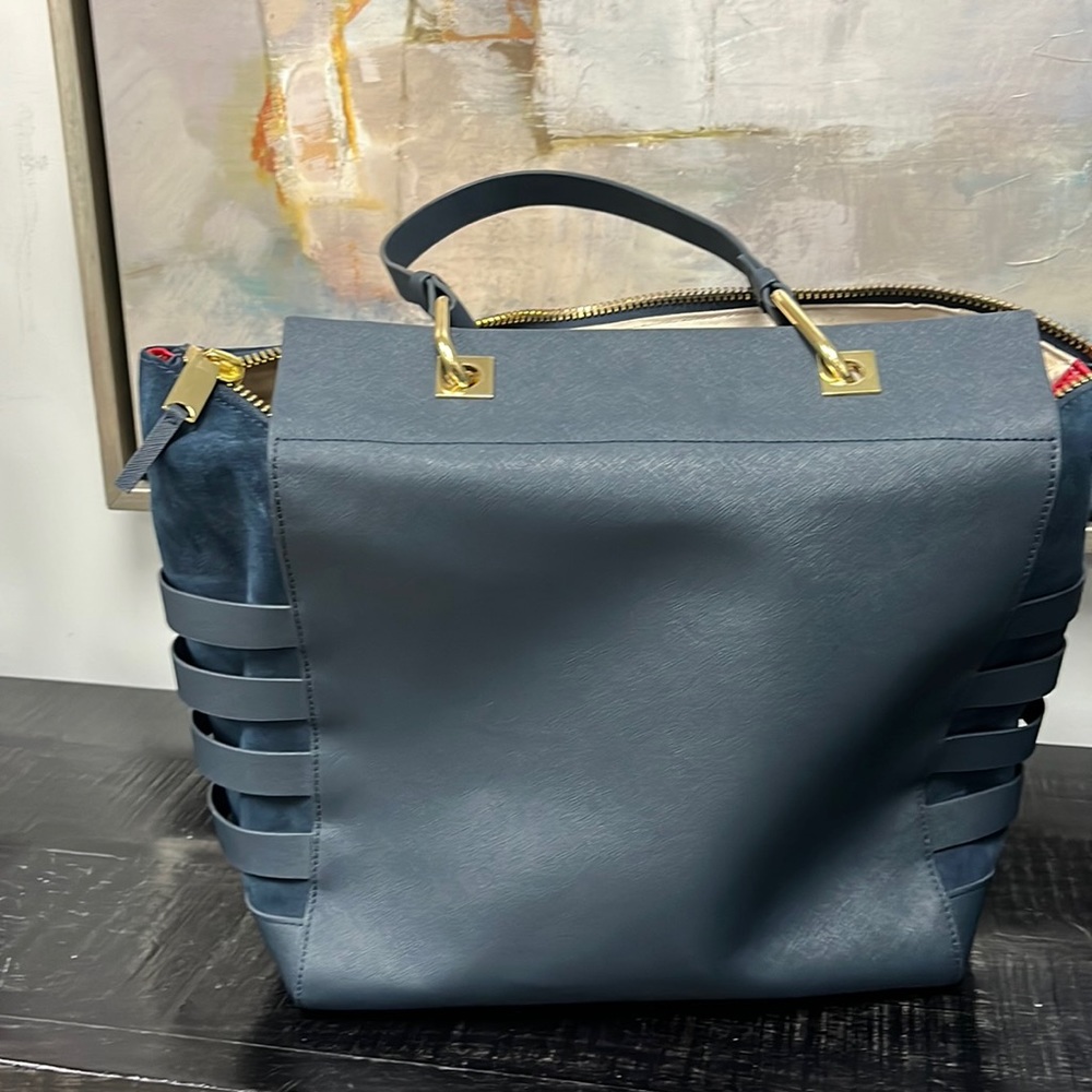 Blue suede and leather Via Spiga bag - Picture 2 of 6